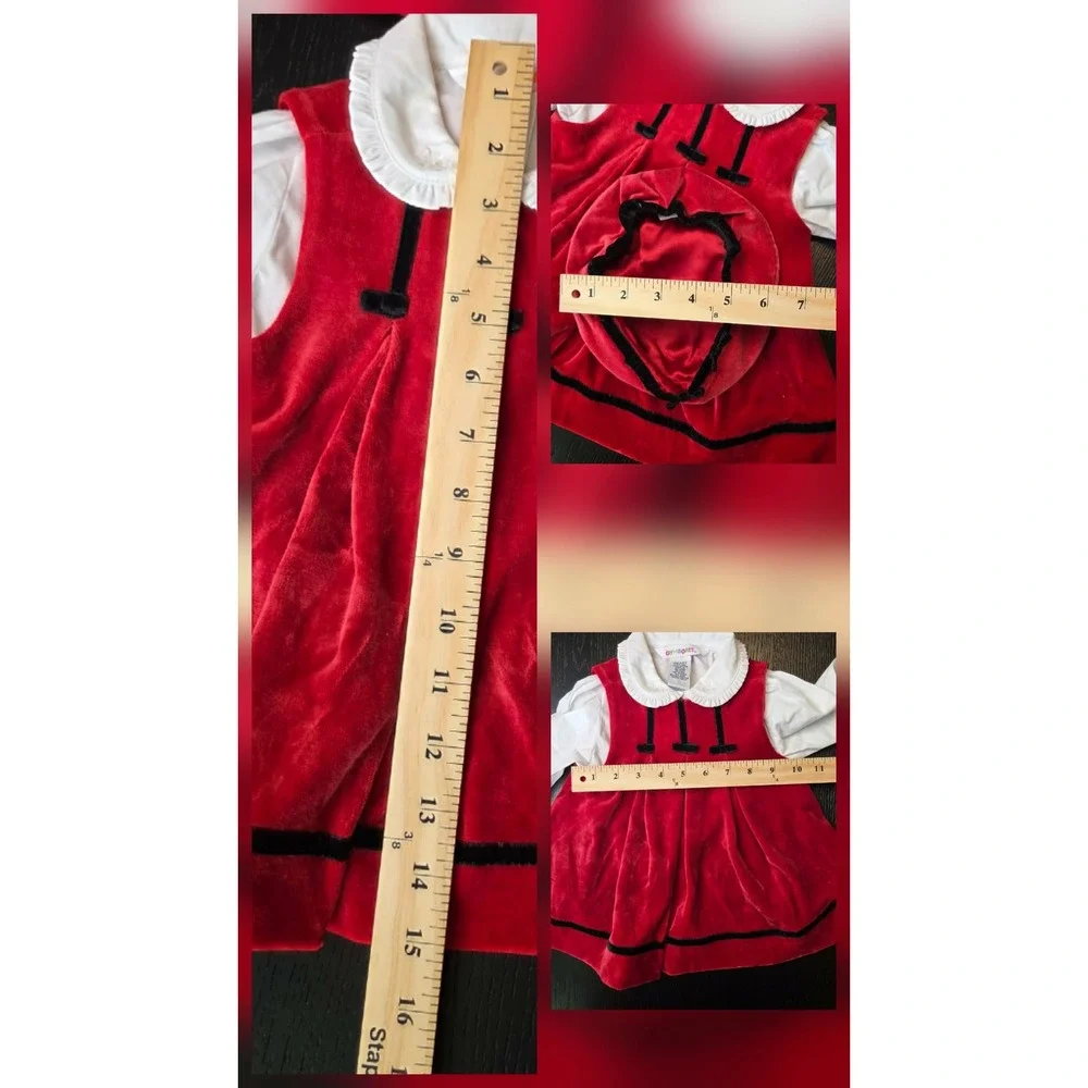 Vintage 1998 Gymboree Red Velvet Dress Set Beret Hat Blouse Infant 6-12 Months